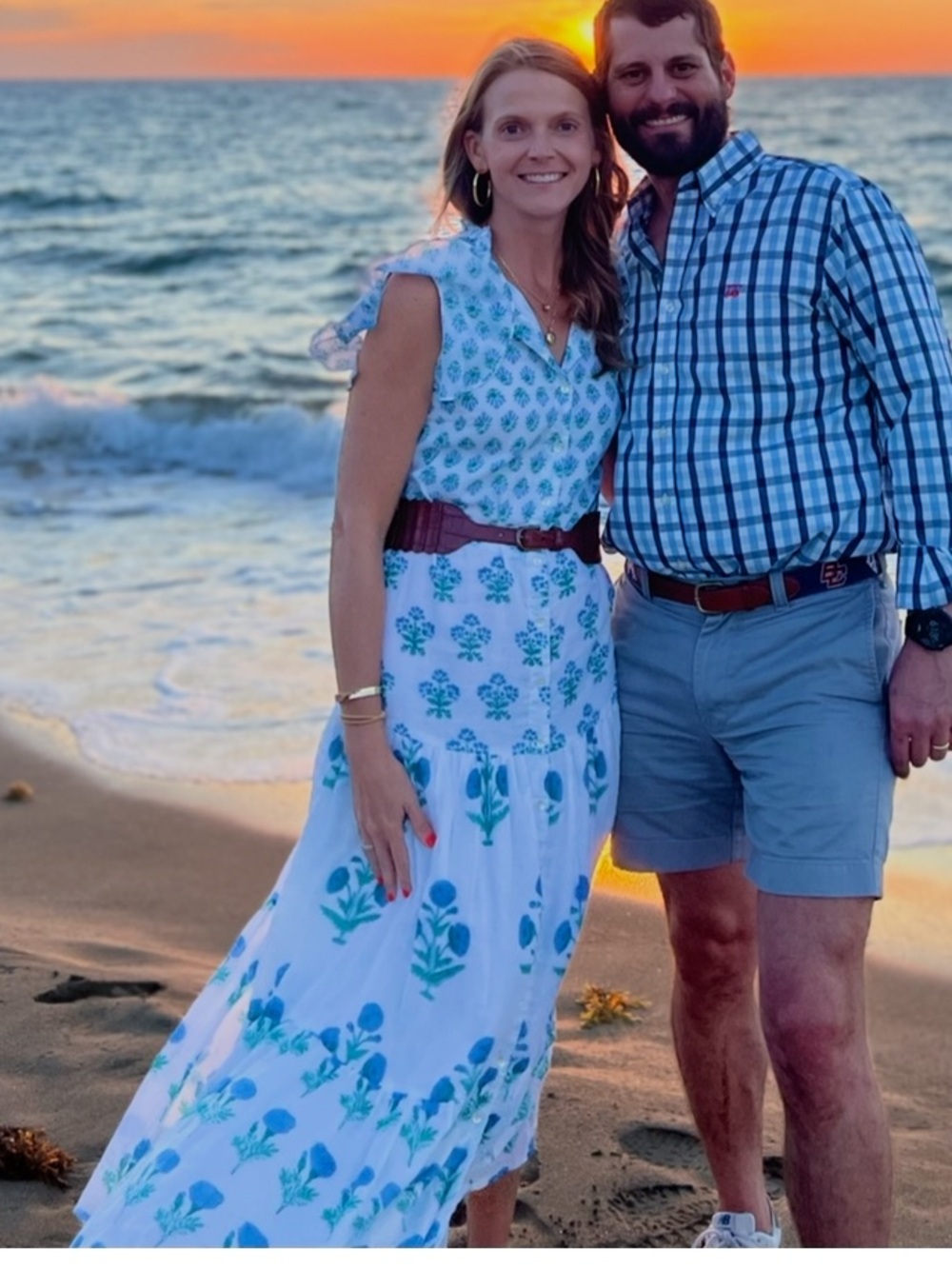 Oliphant maxi dress in White with Blue and Teal Floral Print